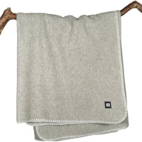 100% Virgin Wool Throw Size Blanket Light Gray